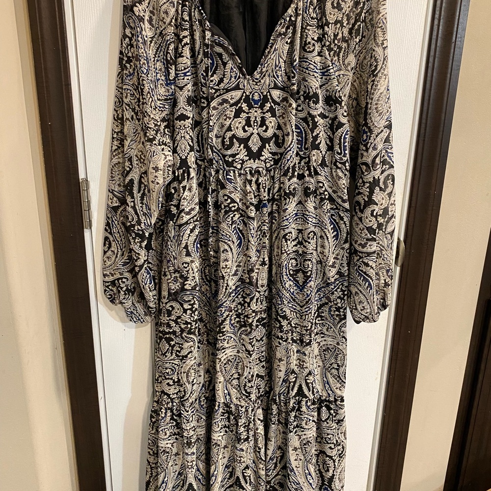 Hayden Black and Cream Paisley Long Sleeve Dress